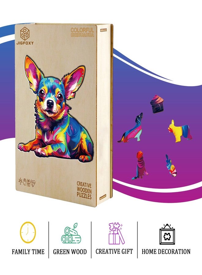 Jigfoxy أحجيات خشبية من جيجفوكسي للكبار، أحجيات خشبية ملونة على شكل كلب شيواوا للكبار، أحجيات خشبية فريدة على شكل حيوانات، هدايا عيد الميلاد وعيد الشكر للعائلة والأصدقاء (صغير - 8.5 × 8 بوصة - 100 قطعة) - Image 5